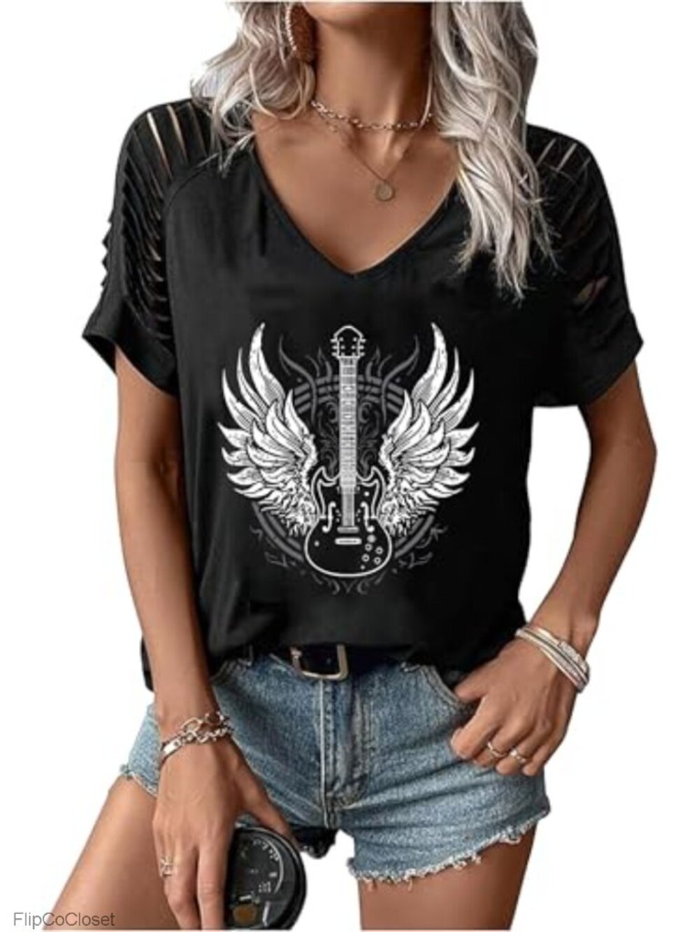 Women's Cut Out V Neck Boho Floral Graphic Tee Cold Shoulder Short Sleeve Top